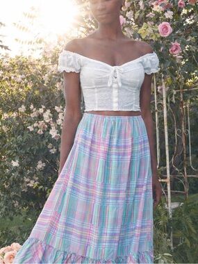 Frankie's Bikinis White Eyelet Ruffle Top Crop Tank Size S Cottage 100% cotton